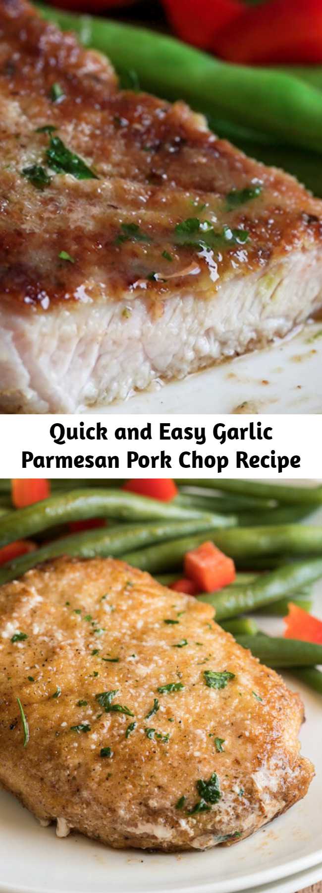 Quick and Easy Garlic Parmesan Pork Chop Recipe - This Garlic Parmesan Pork Chop Recipe is super quick and easy to make with a crispy Parmesan crust on the outside.
