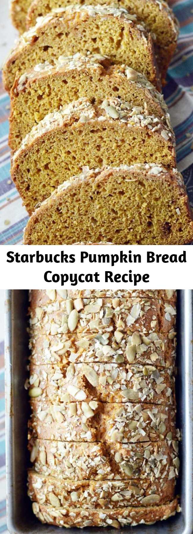 Starbucks Pumpkin Bread Copycat Recipe - Thick moist slices of pumpkin bread that perfectly mimic everyone's favorite loaf at Starbucks. You'll love this homemade copycat recipe even more than the real thing!
