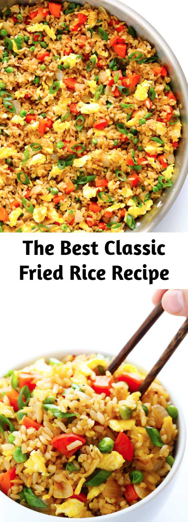The Best Classic Fried Rice Recipe - Learn how to make fried rice with this classic recipe. It only takes 15 minutes to make, it’s easy to customize with your favorite add-ins, and it’s SO flavorful and delicious!