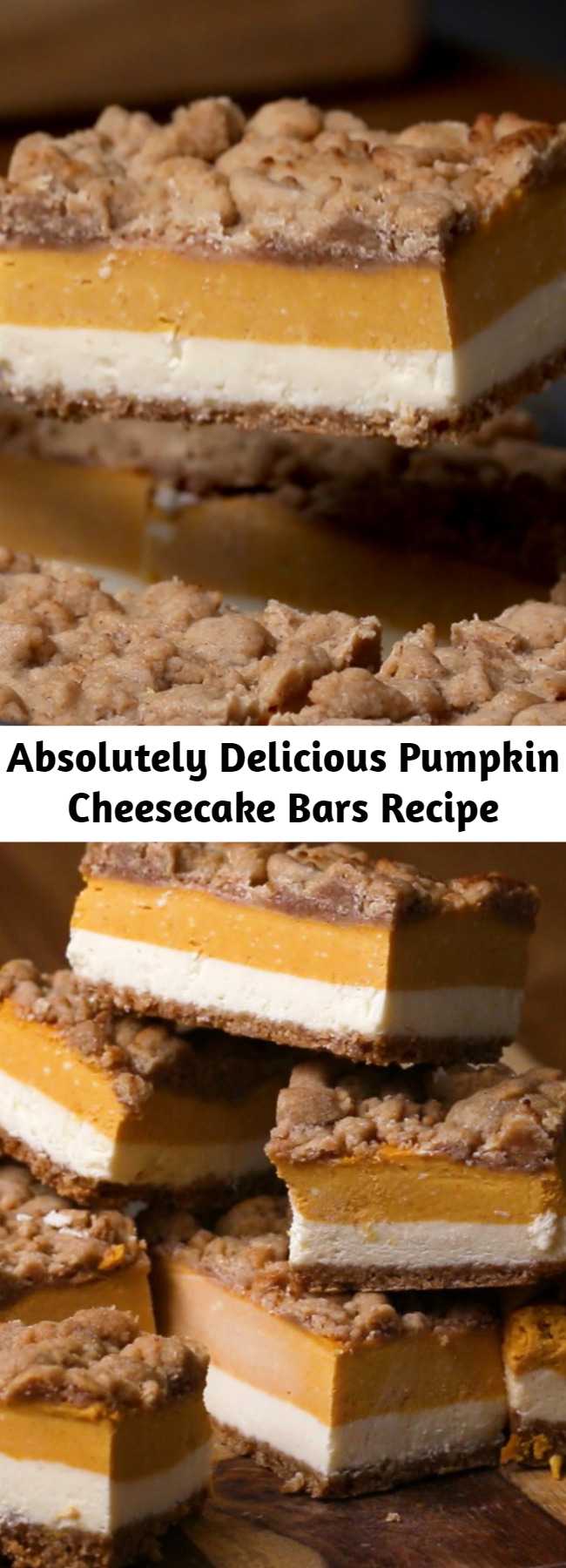 Absolutely Delicious Pumpkin Cheesecake Bars Recipe - Will make for a super tasty sweet treat during the fall and holiday season. This perfect Pumpkin Cheesecake Bars is delicious and very good! Perfect Thanksgiving Dessert! #pumpkin #cheesecake #fall #fall #recipe