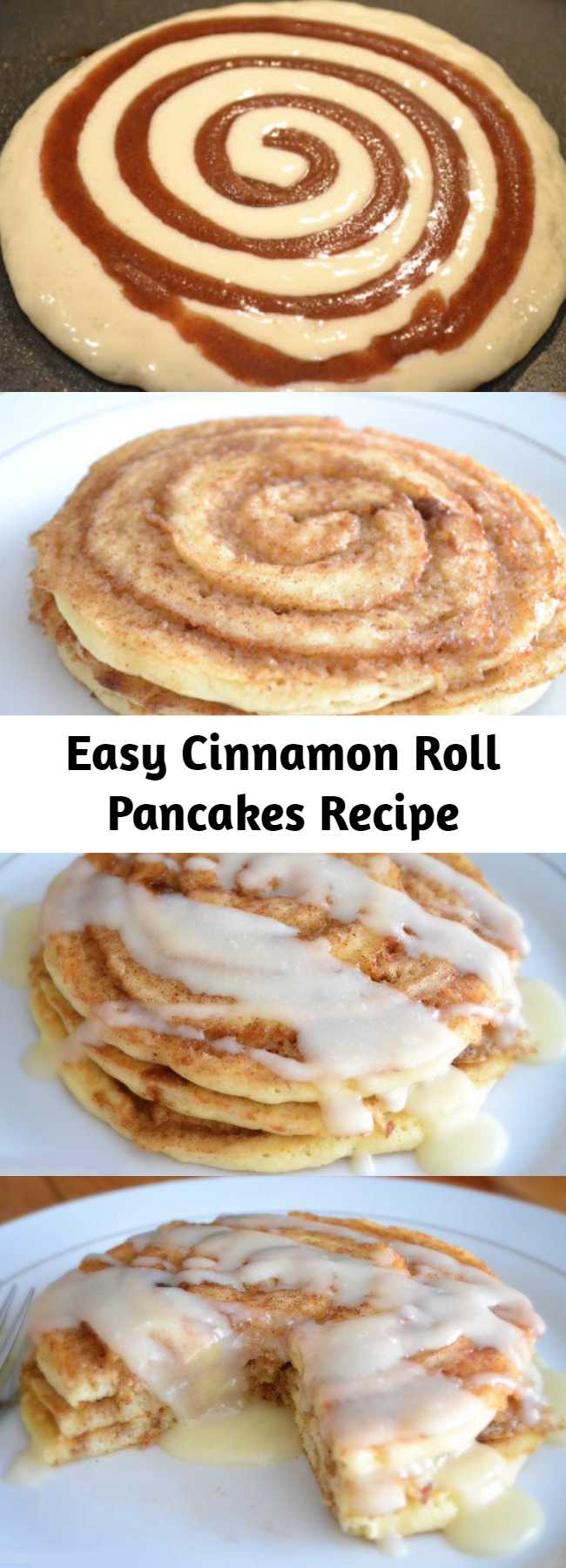 Easy Cinnamon Roll Pancakes Recipe - These Cinnamon Roll Pancakes will be the star of the show at breakfast time! Swirls of cinnamon through out and topped with cream cheese glaze!