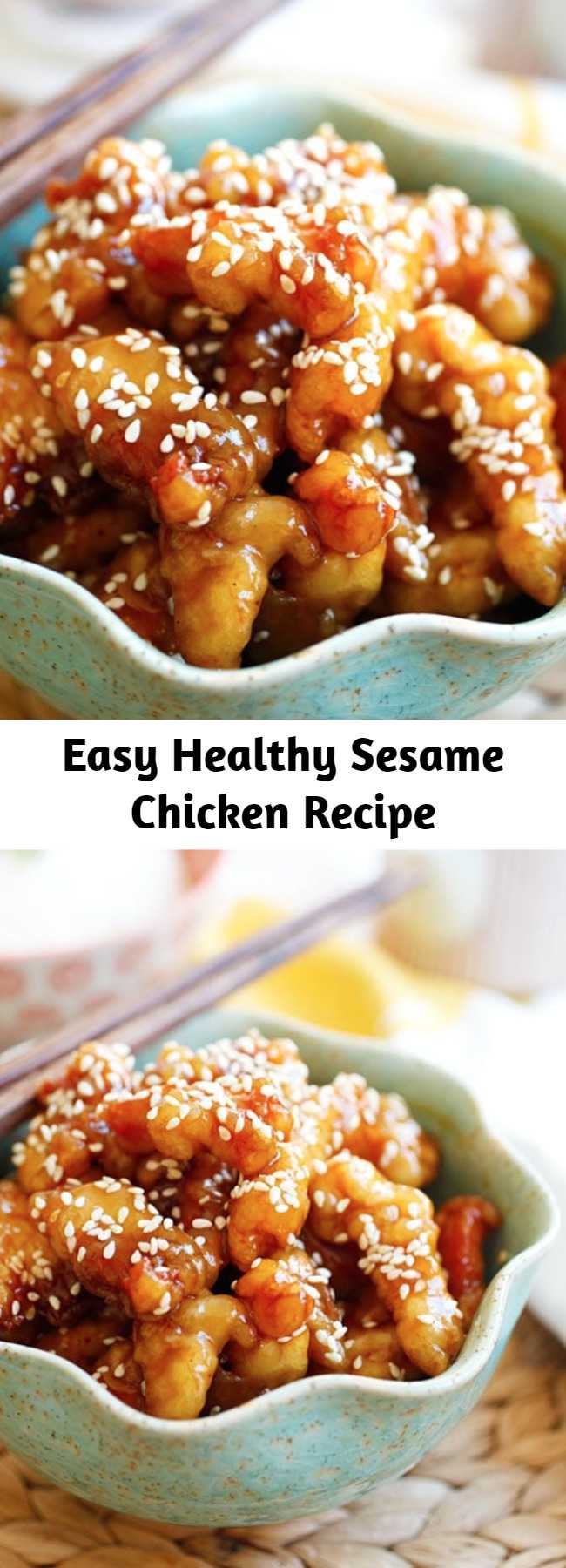 Easy Healthy Sesame Chicken Recipe - This is the best Sesame Chicken recipe with crispy chicken in sweet and savory sesame chicken sauce. It tastes just like Chinese restaurants and takes only 20 mins to make. Serve the chicken with steamed rice for an authentic homemade Chinese meal. #chinesefood #chicken