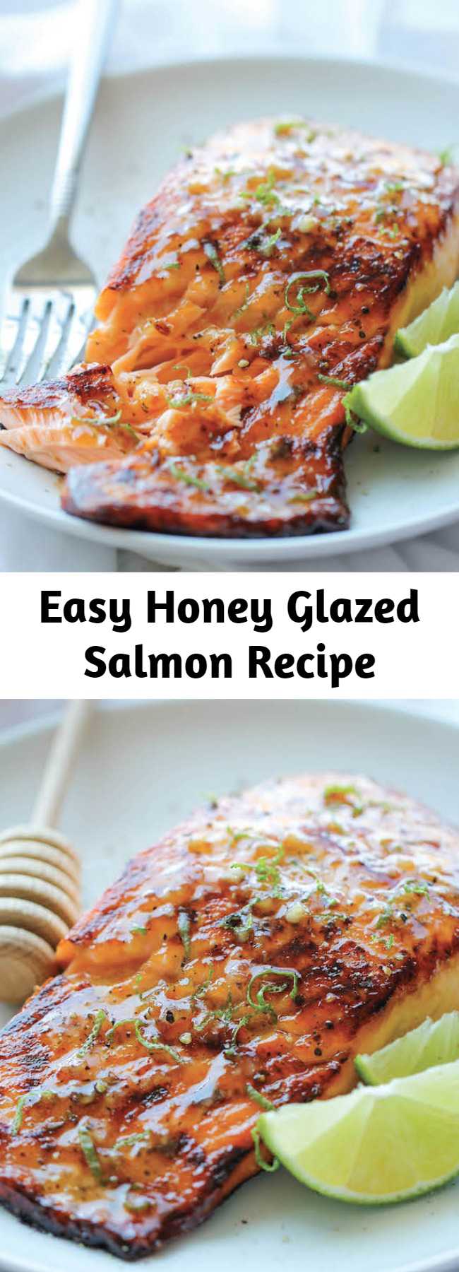 Easy Honey Glazed Salmon Recipe - The easiest, most flavorful salmon you will ever make. And that browned butter lime sauce is to die for!