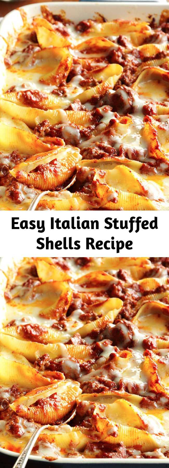 Easy Italian Stuffed Shells Recipe - A dear friend first brought over this stuffed shells recipe. Now I take it to other friends' homes and to potlucks, because it's always a big hit! Simple and delicious.