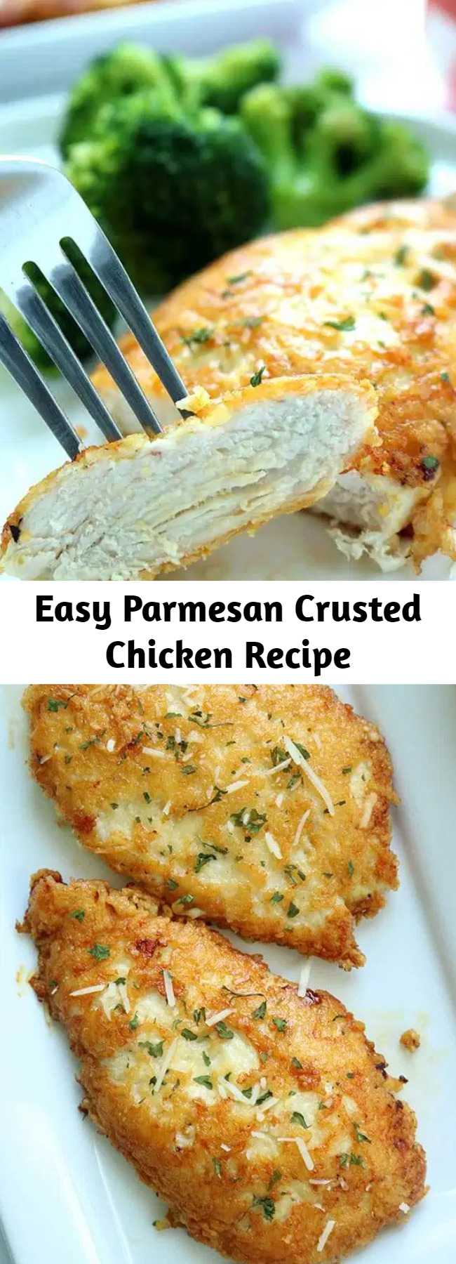 Easy Parmesan Crusted Chicken Recipe - This Parmesan Crusted Chicken is an easy meal idea. We use pounded thin chicken breasts, coat in a delicious Parmesan coating, and then fried to make them crispy. Add this chicken idea to your dinner this week.