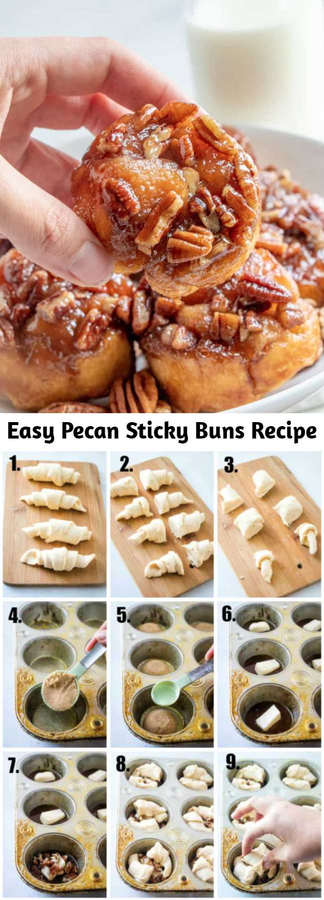Easy Pecan Sticky Buns Recipe - With only 5 ingredients and 20 minutes these Easy Pecan Sticky Buns are the perfect breakfast or dessert recipe that is gooey, sweet and crunchy all in one. #breakfast #dessert #pecans #breads #recipe #easyrecipe #tasty #yummy