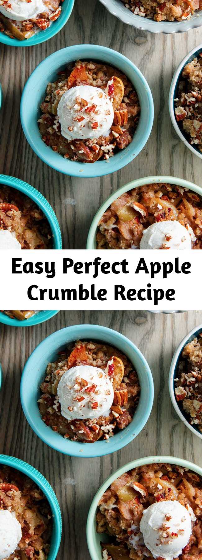Easy Perfect Apple Crumble Recipe - We love apple pie, but we're not so into making crust. Apple crumble is 1,000 times easier to make and, in our opinion, even better. The buttery pecan crumble is just too perfect, even without any oats. Below are our most helpful tips for making the perfect fall crumble. #easy #recipe #apple #crumble #dessert #baking #fall #brownsugar #pecans #pie #topping