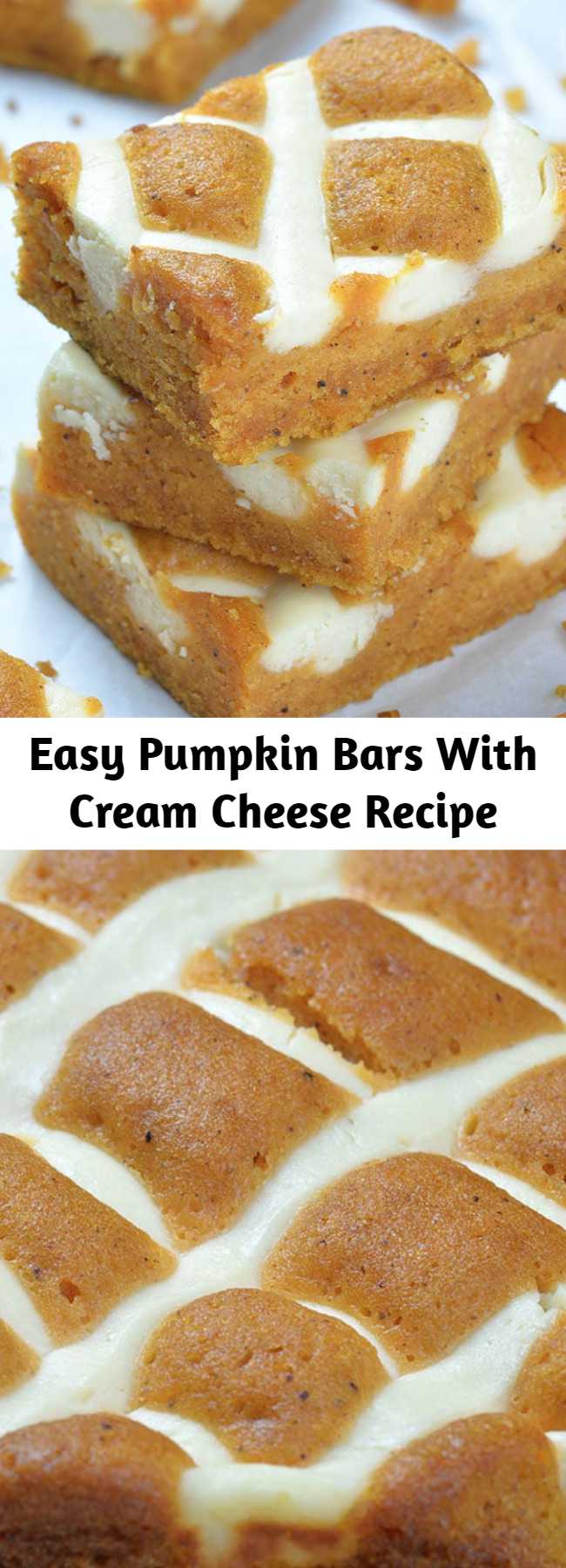 Easy Pumpkin Bars With Cream Cheese Recipe - Pumpkin Bars with Cream Cheese is simple and easy dessert recipe for fall baking season. Moist and spicy pumpkin bars are delicious breakfast or snack. But this crowd-pleasing treat is fancy enough to be served as a dessert at Halloween party or as light and easy dessert after Thanksgiving dinner.