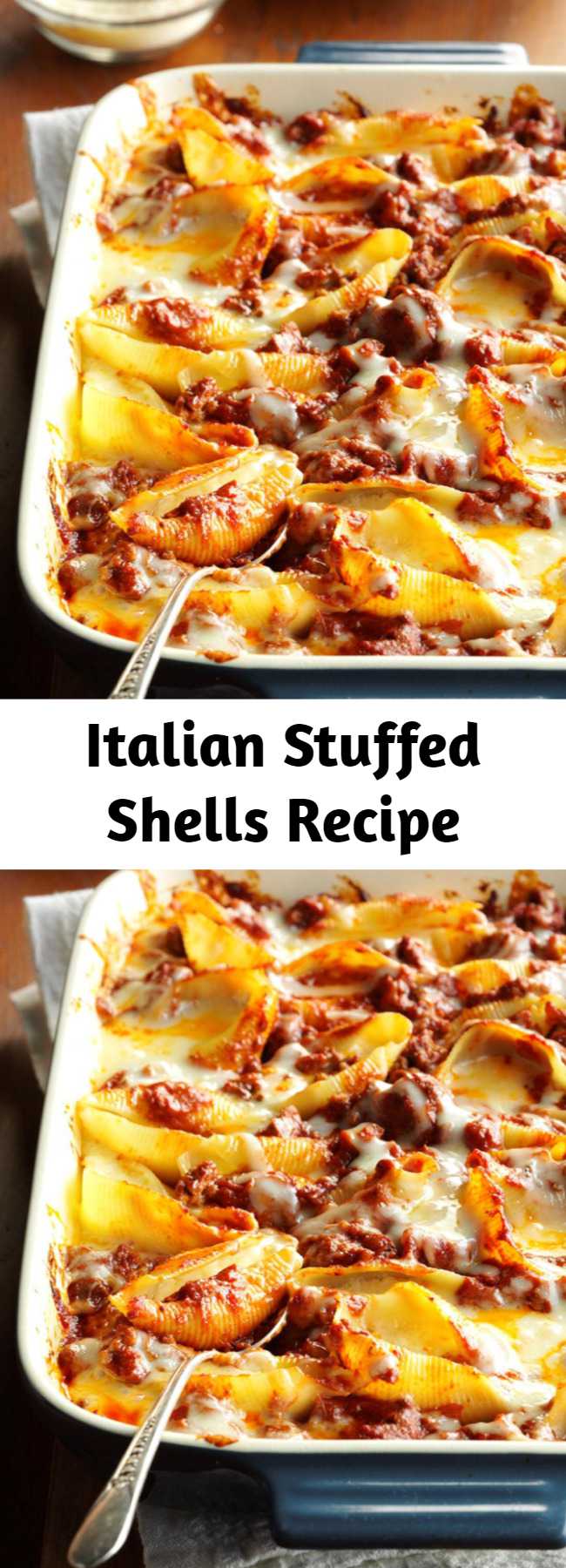 Italian Stuffed Shells Recipe - A dear friend first brought over this stuffed shells recipe. Now I take it to other friends' homes and to potlucks, because it's always a big hit! Simple and delicious.