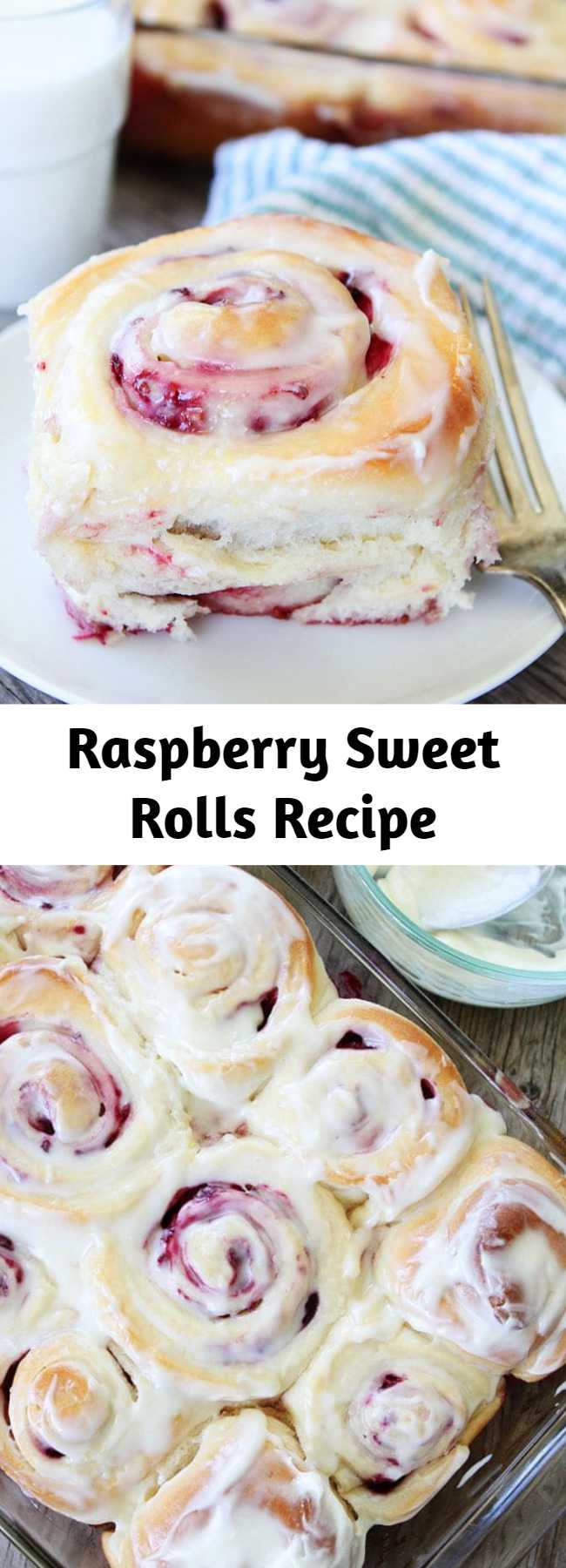 Raspberry Sweet Rolls Recipe - Raspberry Sweet Rolls-soft and sweet yeast rolls filled with raspberries and topped with cream cheese frosting. These sweet rolls are perfect for breakfast or brunch!