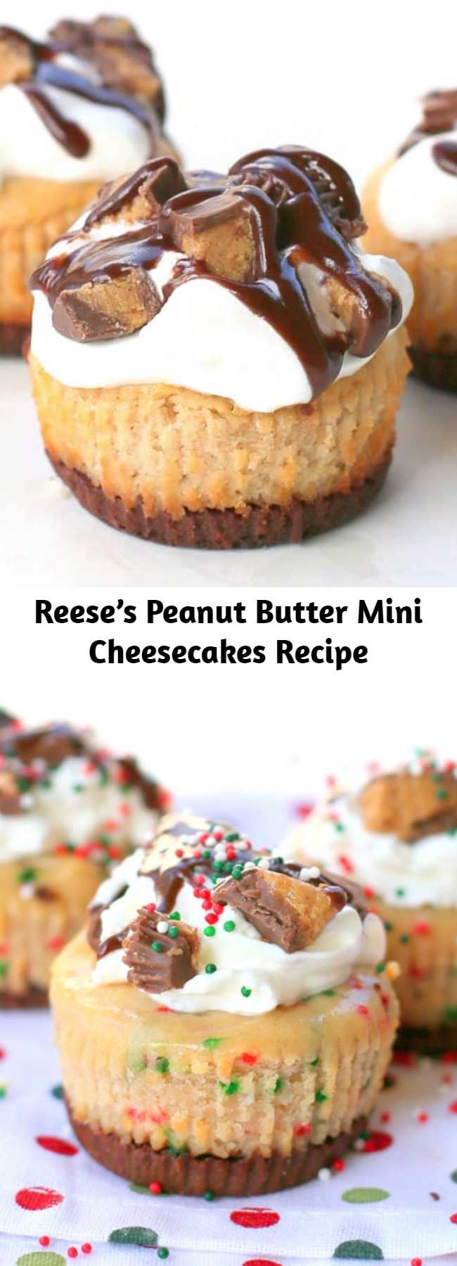 Reese’s Peanut Butter Mini Cheesecakes Recipe - These Reese's Peanut Butter Mini Cheesecakes are so easy! The crust is made from a full size Reese's peanut butter cup.