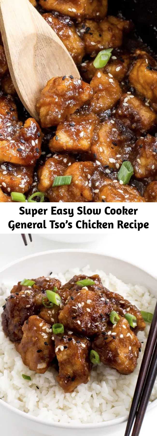 Super Easy Slow Cooker General Tso’s Chicken Recipe - Super Easy 30 minute General Tso’s Chicken. Pan fried chicken tossed in a sweet and sticky sauce. So much better and healthier than takeout! This recipe is the perfect healthy comfort food anytime of the year. #generaltso #generaltsoschicken #chicken #asianfood #chinese