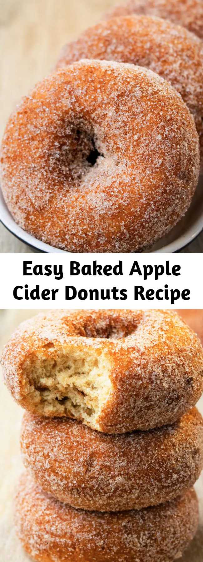 Easy Baked Apple Cider Donuts Recipe - Easy, old fashioned, baked donuts, homemade with simple ingredients in about 30 minutes. Coated in spiced cinnamon sugar. Soft, moist, tender and cake-like! Can also make donut holes. #donuts #apples #baking #breakfast #dessert #fall #thanksgiving