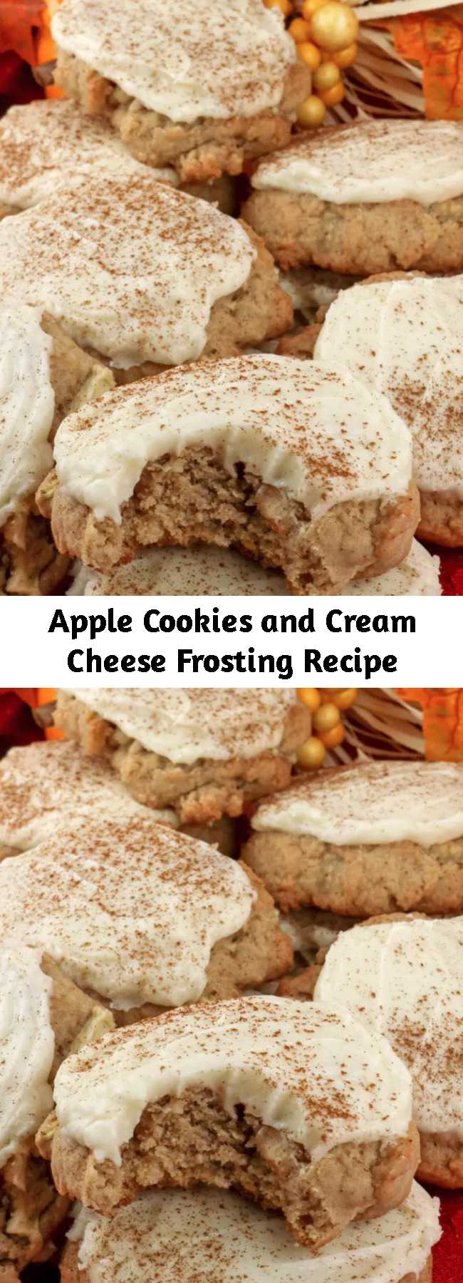 Apple Cookies and Cream Cheese Frosting Recipe - Apples and cinnamon combine in light, fluffy and delicious Apple Cookies with Cream Cheese Frosting that is a true family favorite.