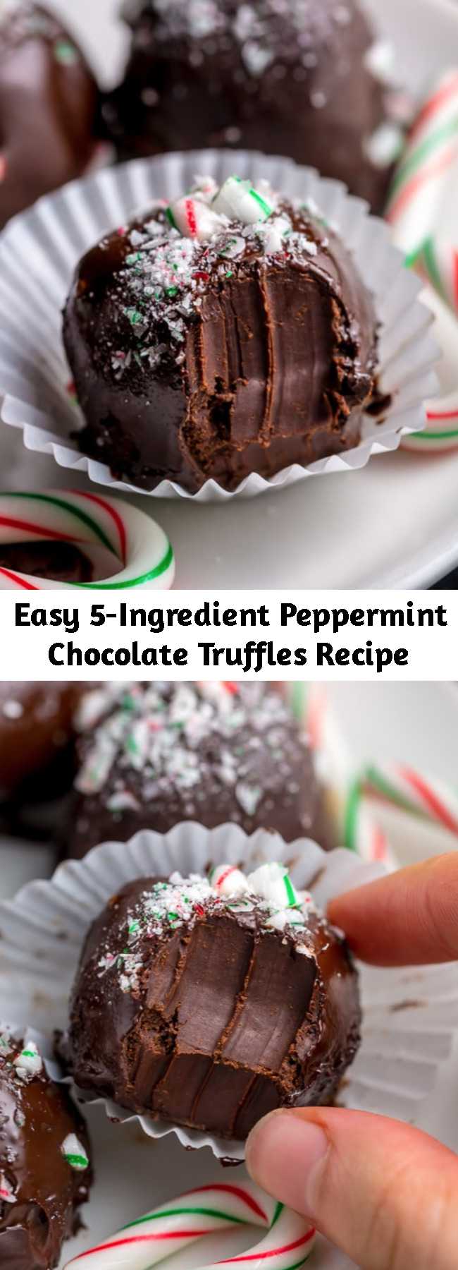 Easy 5-Ingredient Peppermint Chocolate Truffles Recipe - Rich and Creamy Peppermint Chocolate Truffles are made with just 5 simple ingredients! These homemade truffles are so easy and perfect for homemade holiday gifts! Use dark chocolate or white chocolate!