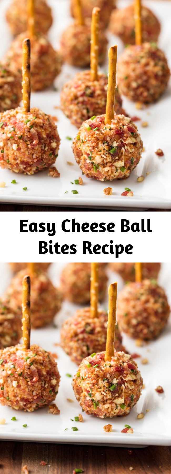 Easy Cheese Ball Bites Recipe - These Cheese Ball Bites are the easy, no-stress, Thanksgiving, Christmas, holiday appetizer that everyone will be talking about for YEARS. #thanksgiving #christmas #holidays #superbowl #appetizers #nobake #cheese #cheeseball #bites #bacon #creamcheese #pretzels #mini #easy #recipe #fingerfoods #snacks #mini #keto