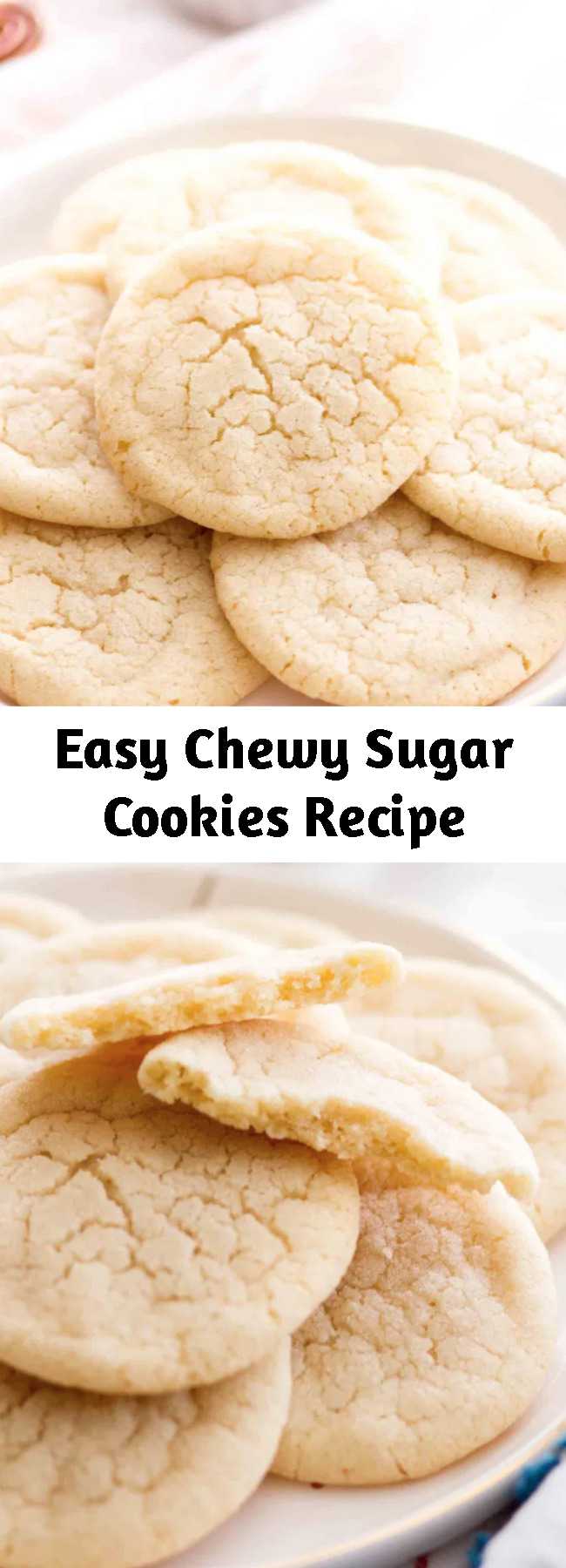Easy Chewy Sugar Cookies Recipe - These soft and chewy sugar cookies are a Christmas cookie staple, because this is a no chill sugar cookie recipe! The centers are soft and the edges are chewy, making this one of my favorite sugar cookie recipes of all time!
