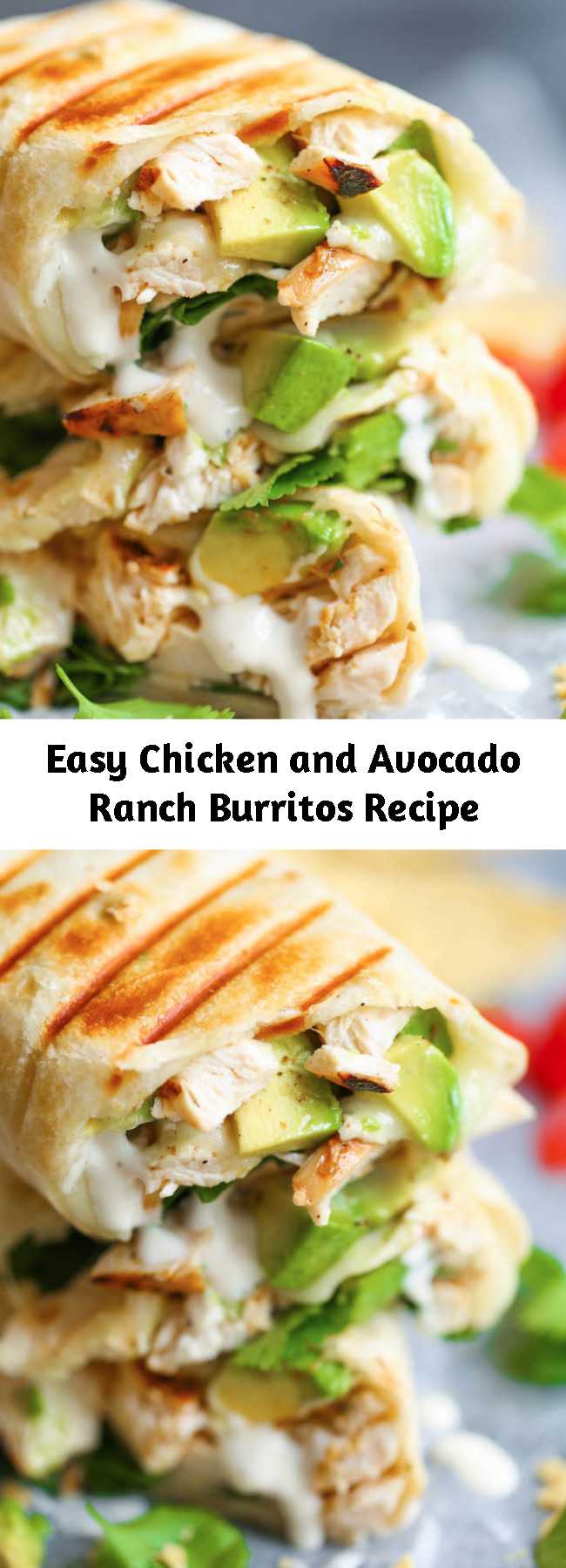 Easy Chicken and Avocado Ranch Burritos Recipe - These come together with just 15 min prep! You can also make this ahead of time and bake right before serving. SO EASY!
