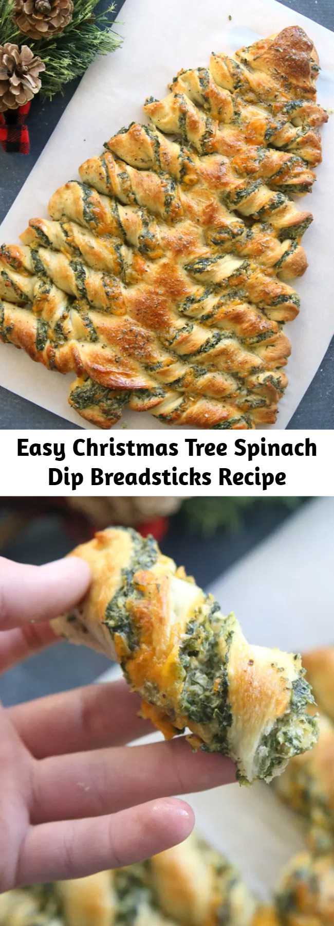 Easy Christmas Tree Spinach Dip Breadsticks Recipe - These Christmas tree breadsticks are the perfect party appetizer for the holidays! They're filled with spinach dip and topped with garlic butter. It looks so pretty and tastes absolutely delicious.