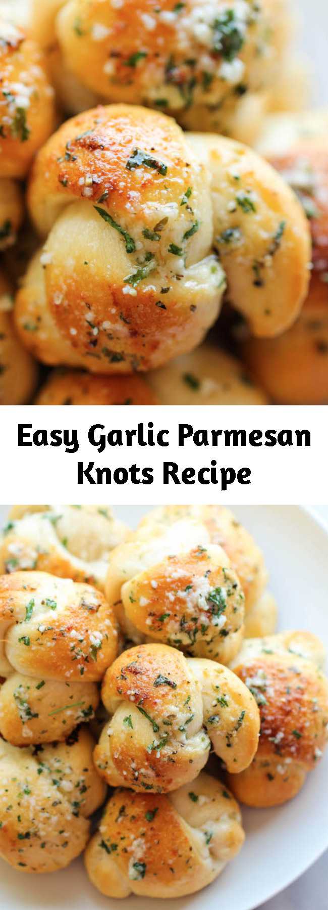 Easy Garlic Parmesan Knots Recipe - Fool-proof, buttery garlic knots that come together in less than 20 min – it doesn’t get easier than that!