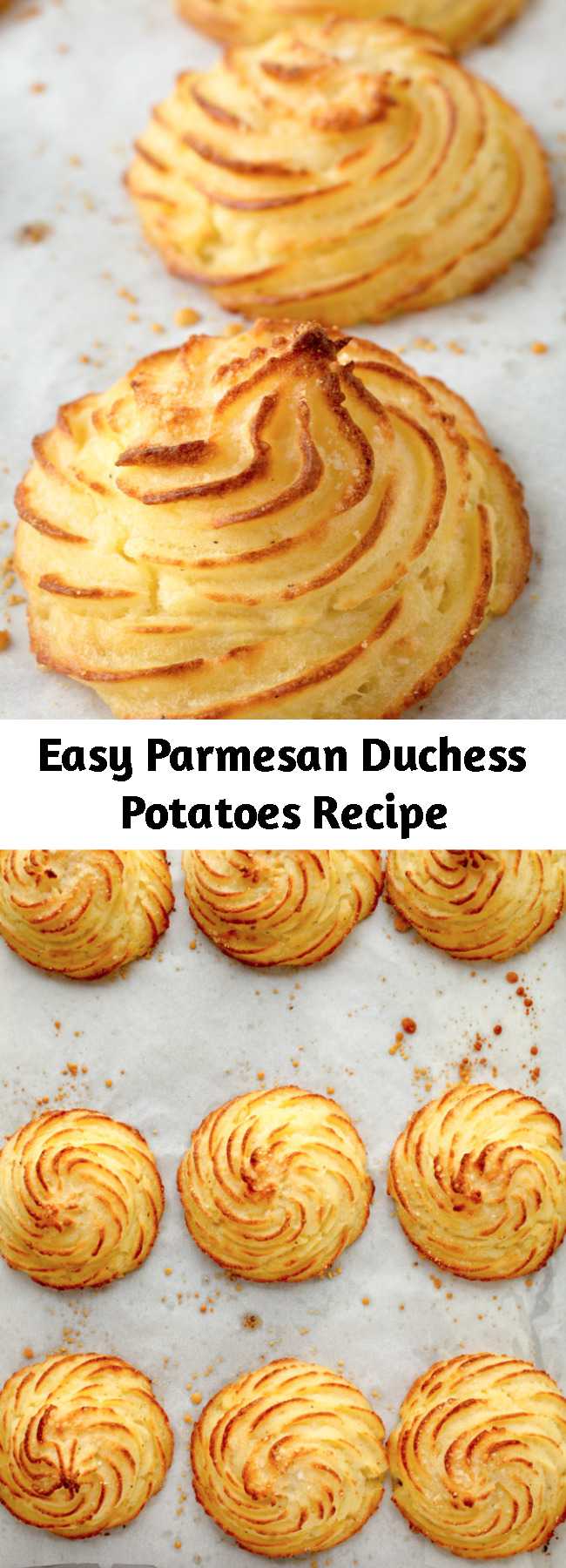 Easy Parmesan Duchess Potatoes Recipe - See how easy it is to elevate your mashed potatoes with this Duchess Potatoes recipe! These individually-piped potato puffs are a rich, elegant side dish for a special occasion dinner.