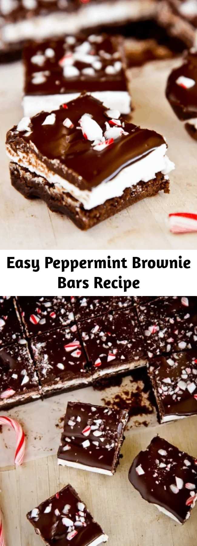 Easy Peppermint Brownie Bars Recipe - Rich and decadent with layers of flavor, these Chocolate Peppermint Brownie Bars are a fantastic holiday dessert. If you love the combo of rich chocolate and refreshing mint, then these brownies are for you! On a holiday cookie tray with other treats these Peppermint Brownie Bars will pretty much steal the show. They are all kinds of minty amazingness.