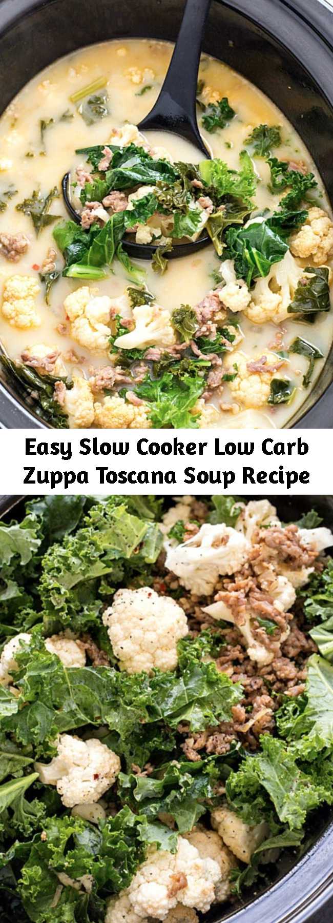 Easy Slow Cooker Low Carb Zuppa Toscana Soup Recipe - Slow Cooker Low Carb Zuppa Toscana Soup - Skip the trip to your local restaurant and make a batch of this insanely delicious copycat soup! It's healthy, it's delicious, and it's made low carb! Perfect for a low carb and keto-friendly lifestyle!