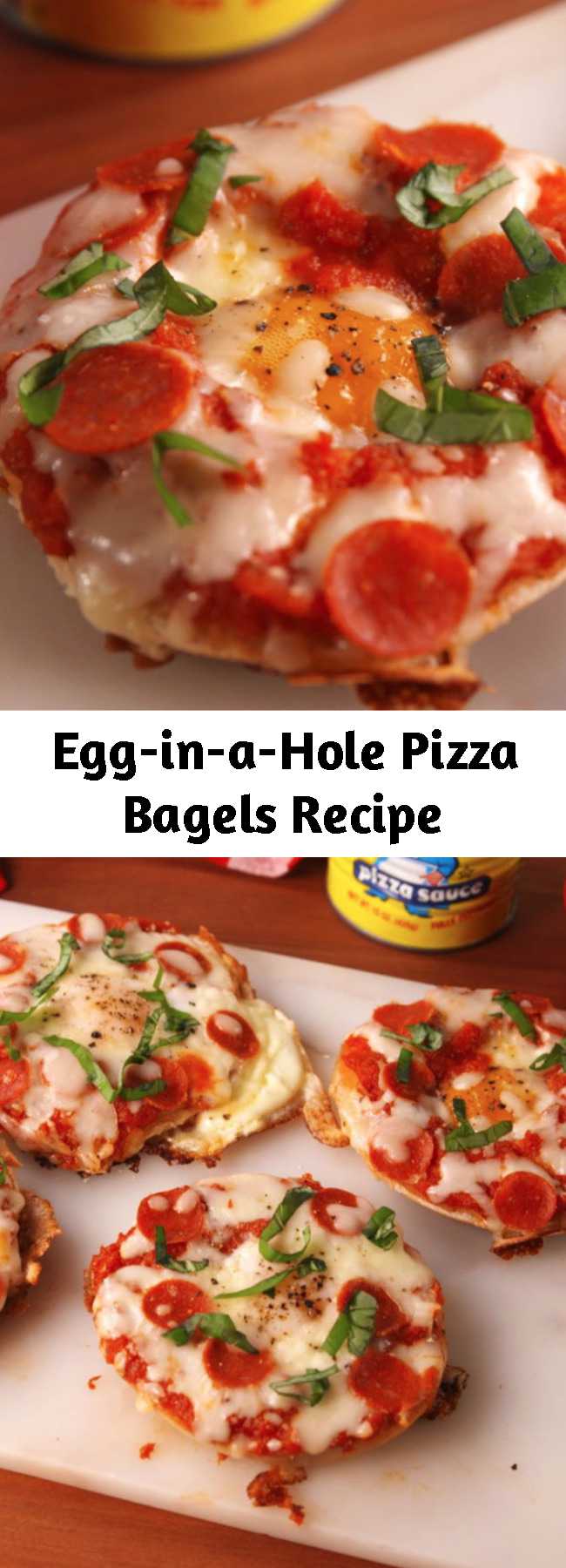 Egg-in-a-Hole Pizza Bagels Recipe - We didn't think it was possible, but pizza bagels actually just got better.