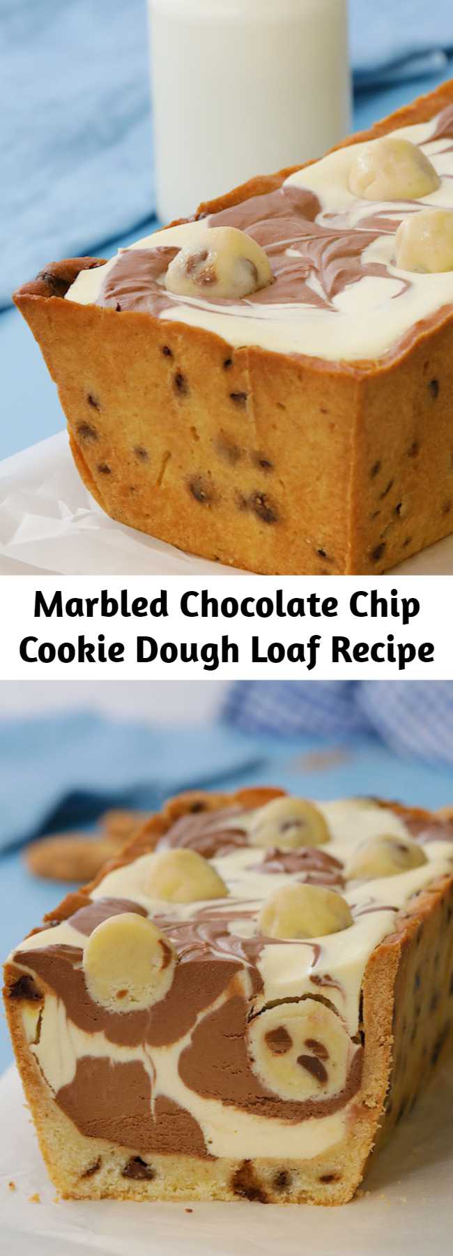 Marbled Chocolate Chip Cookie Dough Loaf Recipe - This chocolate chip cookie dough loaf is simply marbelous!