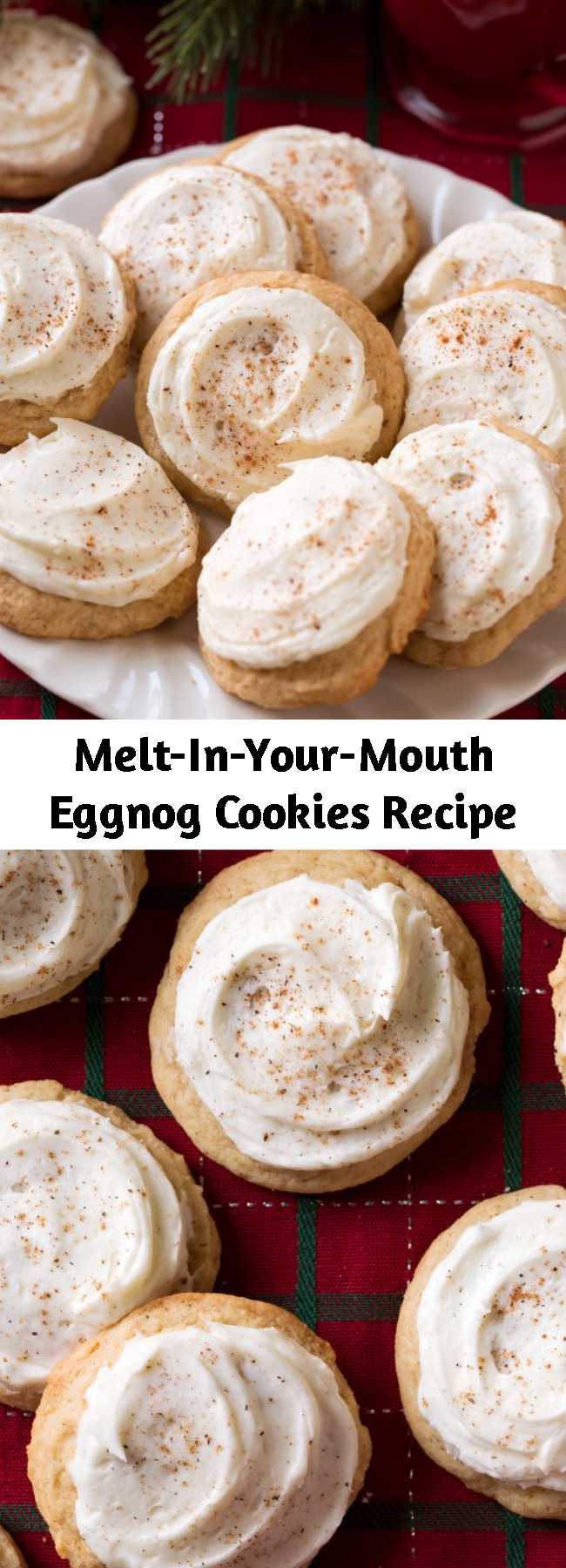 Melt-In-Your-Mouth Eggnog Cookies Recipe - With their tender cake-like texture and generous coating of eggnog frosting they are likely to become a new favorite holiday cookie! Once you try them you’ll want to make them at least once every Christmas season. They’re a soft and fluffy, cake-like cookie with a deliciously tender texture, the perfect amount of spice, and a rich eggnog frosting.