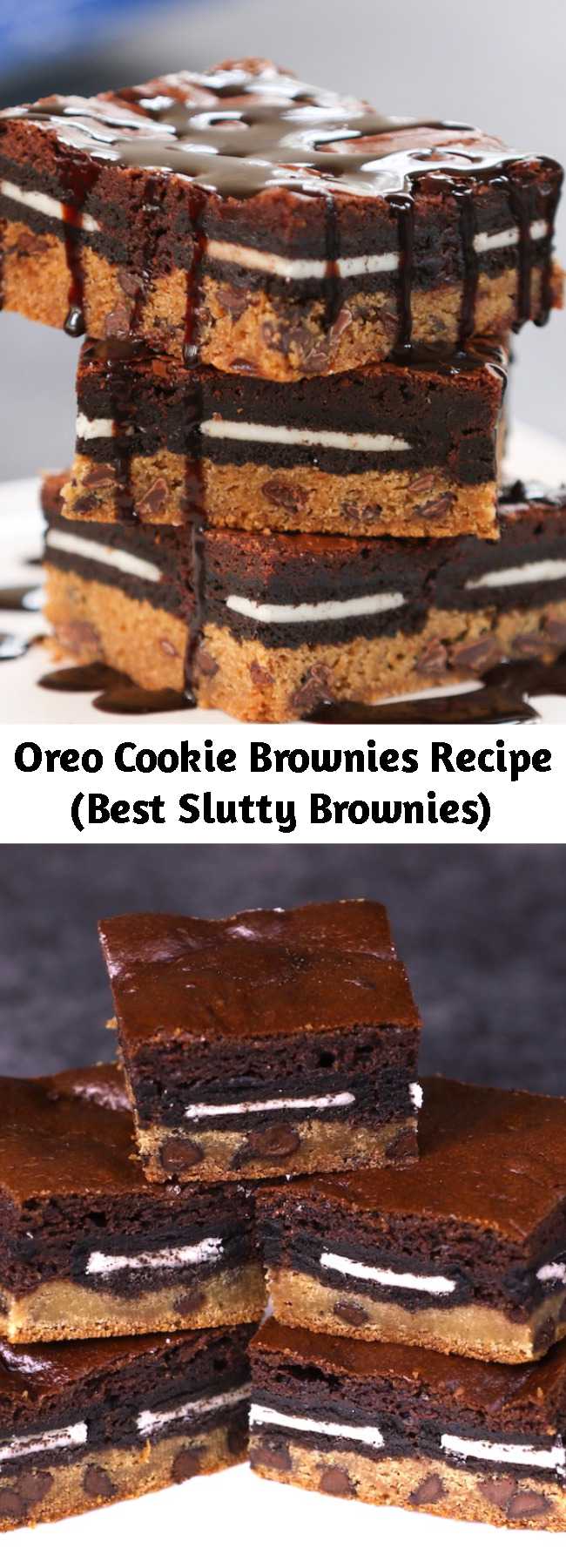 Oreo Cookie Brownies Recipe (Best Slutty Brownies) - These Slutty Brownies melt in your mouth with rich layers of cookie dough, Oreo cookies and brownies. This slutty brownie recipe is easy to make whenever you want an extra-decadent treat!