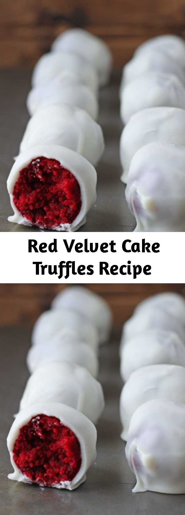 Red Velvet Cake Truffles Recipe - These red velvet cake truffles are one of my favorite holiday food gifts to make! Red Velvet truffles with red velvet cake and cream cheese frosting in the filling, plus a white chocolate coating.