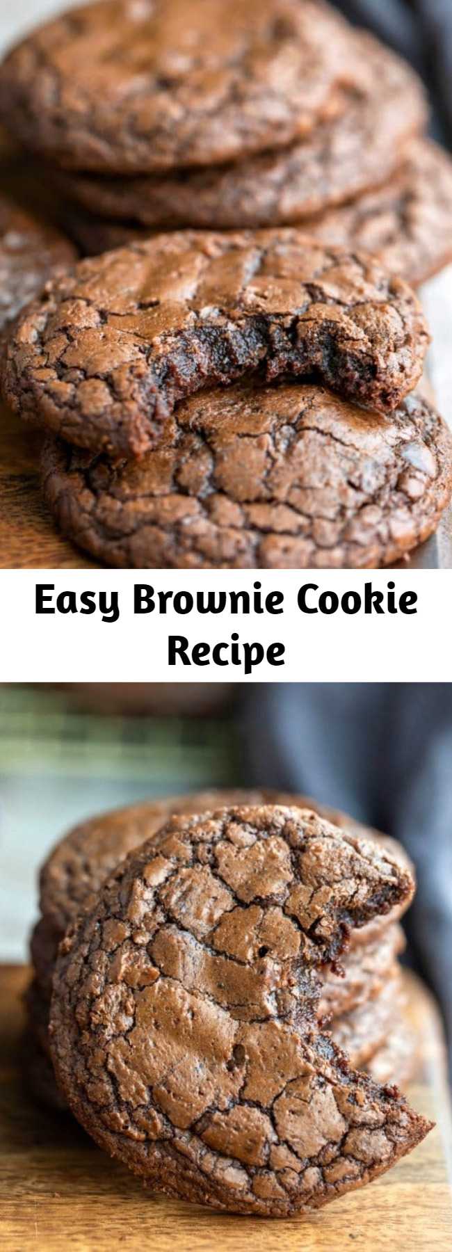Easy Brownie Cookie Recipe - This brownie cookie recipe is all of the good parts of a brownie- crackly crust, fudgy middles, chewy edges, & intense chocolate flavor -in one easy, homemade cookie recipe. One of the best cookie recipes around!