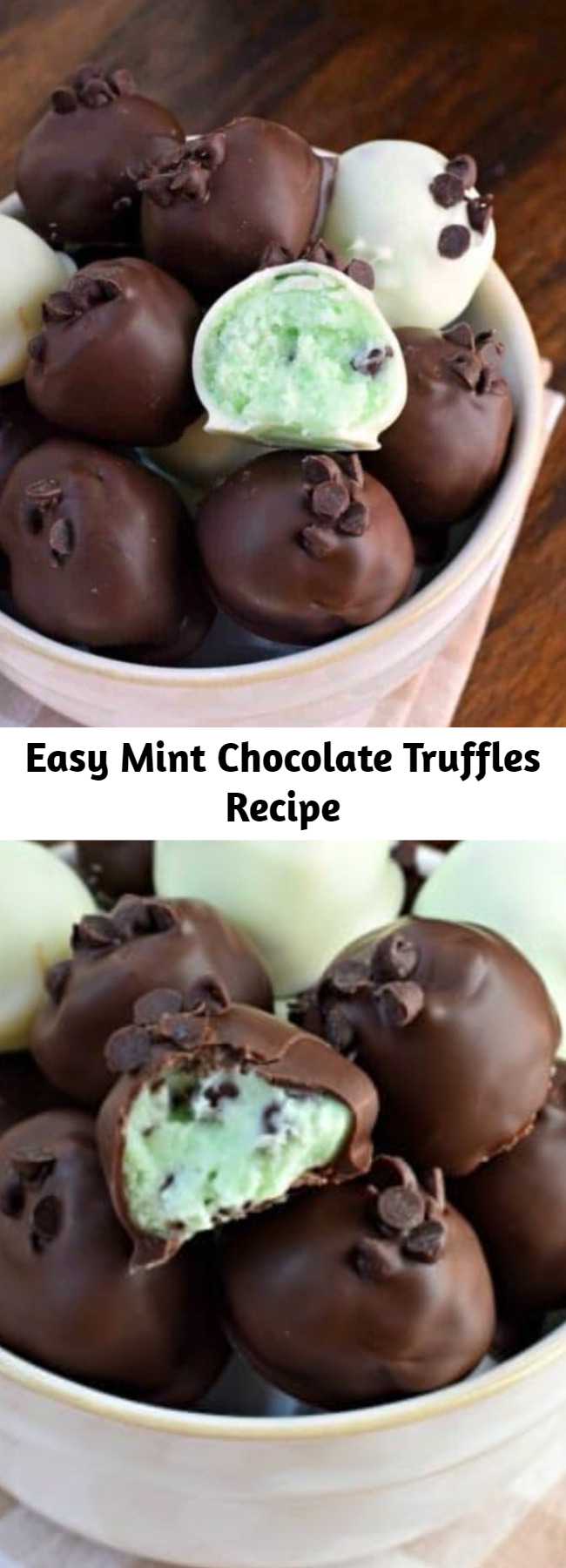 Easy Mint Chocolate Truffles Recipe - These Mint Chocolate Chip Truffles have a soft, creamy mint chocolate chip center and are coated in decadent chocolate! What are you waiting for? Go make some today!