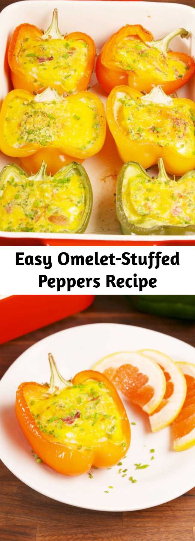 Easy Omelet-Stuffed Peppers Recipe - Omelet stuffed peppers are the keto breakfast you've been dreaming of. #easy #recipes #omelet #lowcarb #keto #ketorecipes #breakfast #brunch #eggs #bellpepper #stuffedpeppers