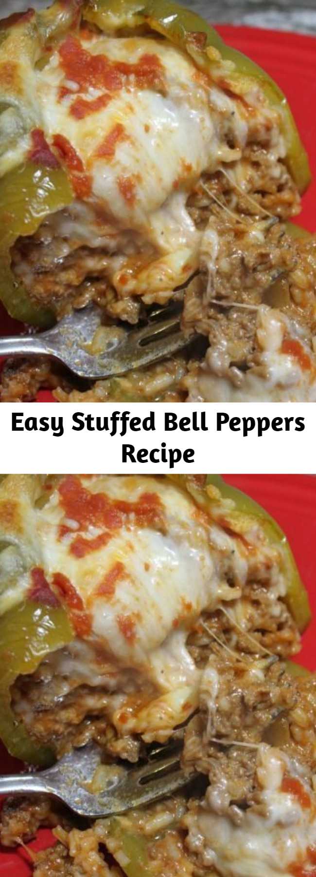 Easy Stuffed Bell Peppers Recipe - These Stuffed Green Peppers are seriously the easiest dish to make (but everyone will think you spent hours in the kitchen)! This simple dish combines ground beef, white rice, and peppers to make a mouthwatering meal. Making stuffed peppers is easy and is a quick weeknight dinner idea. Swap out ground beef with ground turkey and make it a healthier option!