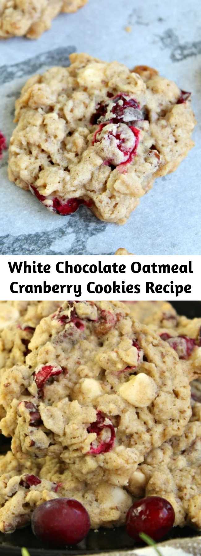 White Chocolate Oatmeal Cranberry Cookies Recipe - Oatmeal Cranberry Cookies with fresh cranberries, oats, white chocolate chips and pecans. A delicious and simple holiday cookie recipe to add to your baking list that everyone will absolutely Love!