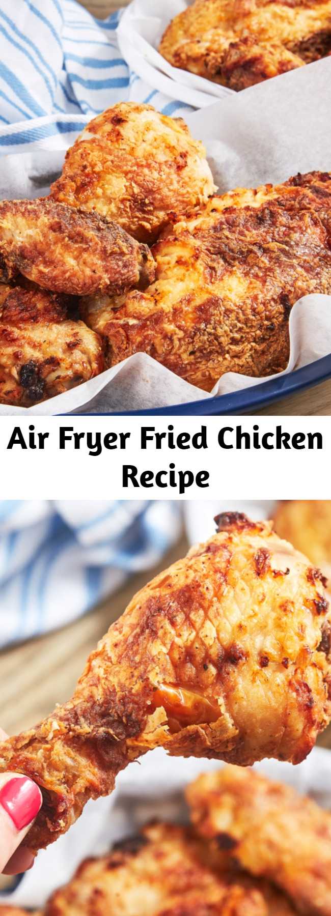 Air Fryer Fried Chicken Recipe - Imagine the best fried chicken you've ever had. Now imagine if it wasn't even fried. Crazy, right? Not with this easy air-fryer fried chicken recipe! The air fryer works some kind of magic on the chicken, and it crisps up into perfectly crunchy chicken as if it had been deep-fried. That buttermilk marinade makes the chicken so tender and juicy and gives it just the right amount of heat. It might just be our favorite chicken recipe ever.