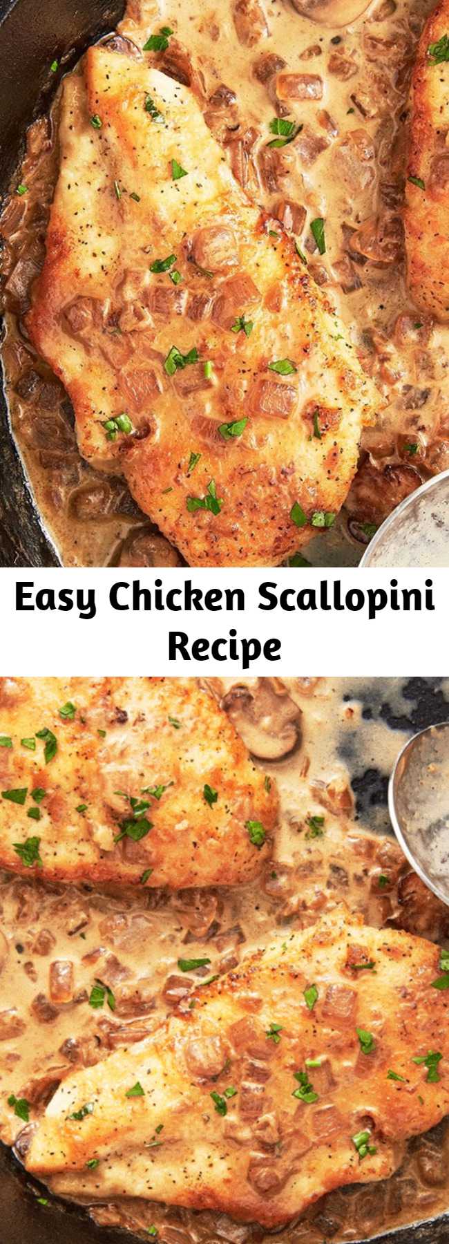 Easy Chicken Scallopini Recipe - This meal is the perfect combo for a weeknight meal: perfectly light but still hearty. #easy #chicken #scallopini #sauce #mushrooms #recipes #lemon #best #creamy