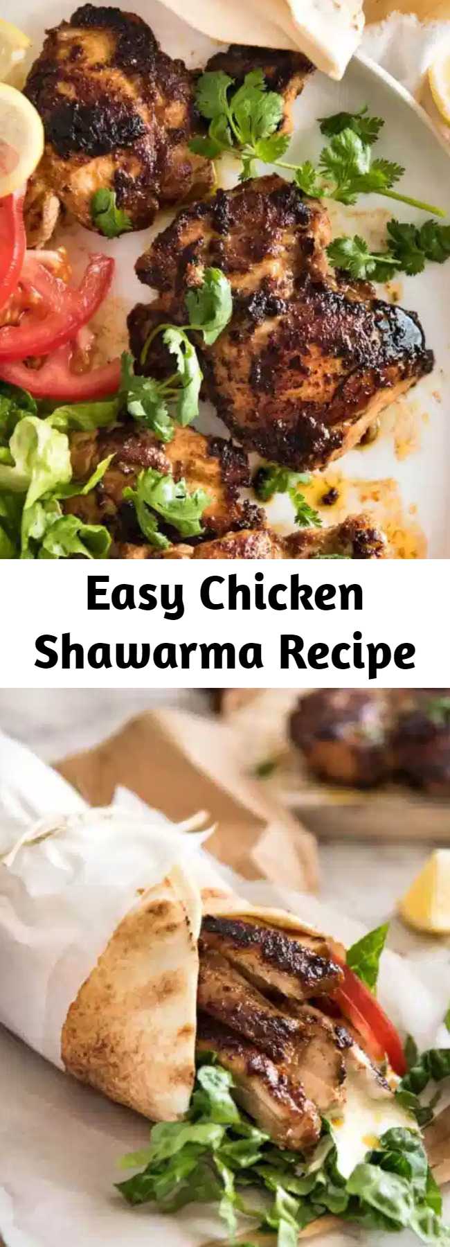 Easy Chicken Shawarma Recipe - This Middle Eastern chicken is incredibly aromatic. The marinade is very quick to prepare and the chicken can be frozen in the marinade, then defrosted prior to cooking. It is best cooked on the outdoor grill / BBQ, but I usually make it on the stove. Serve with a simple salad and flatbread laid out on a large platter and let your guests make their own wraps.