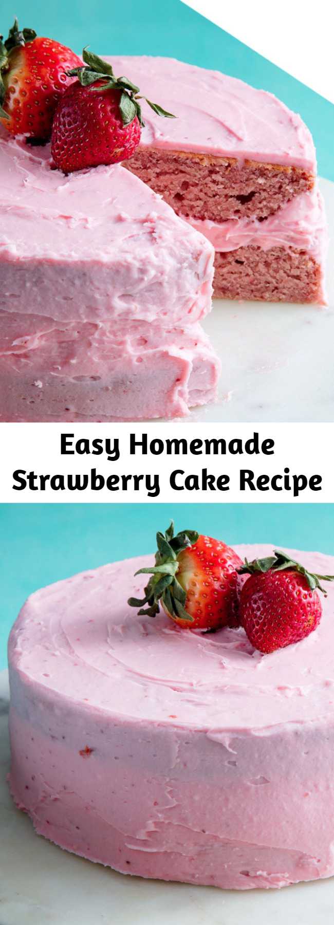 Easy Homemade Strawberry Cake Recipe - Strawberry cake is sweet and tart and unmatched to other cakes. The cream cheese frosting is what really makes this cake. Making strawberry compote is easier than you'd think. All you're doing is cooking down the fresh berries with sugar and lemon juice. We used it in the batter and frosting to make sure that the cake has the best strawberry flavor possible. The compote will make a little more than you need, but you can use leftover just as you would jam!