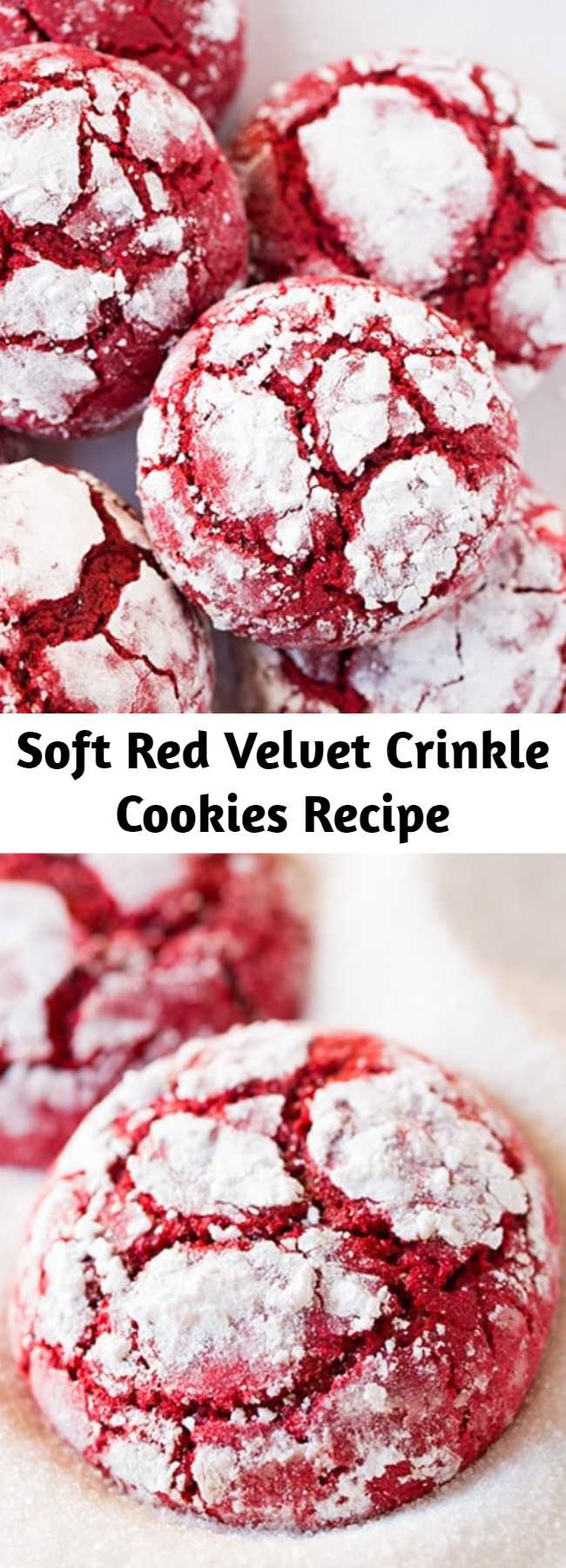 Soft Red Velvet Crinkle Cookies Recipe - Red Velvet Crinkle Cookies are a new perfect Christmas cookie! They're deliciously soft and have the classic flavors and stunning color of a red velvet cake but in individual cookie form. They're coated with sweet dusting of powdered sugar and once baked up end with pretty little crackles to impress.