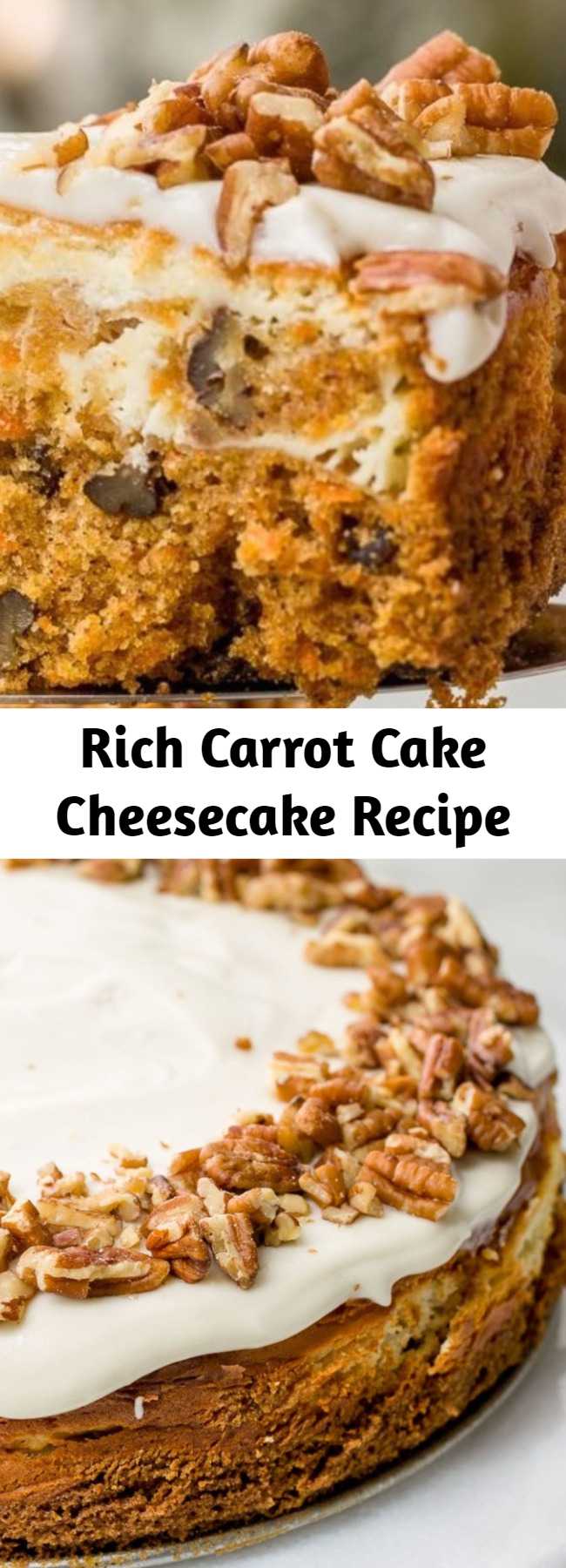 Rich Carrot Cake Cheesecake Recipe - Mash-ups don't get much better than this. With classic carrot cake on the bottom and rich, creamy cheesecake on top, we can't think of a better Easter dessert.