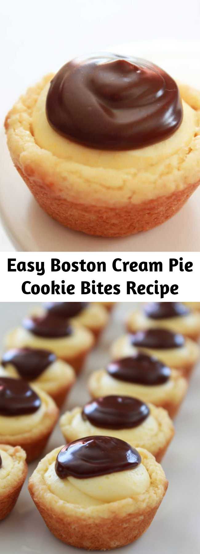 Easy Boston Cream Pie Cookie Bites Recipe - All of the awesome flavors you love from the traditional Boston Cream Pie are turned into a cookie cup.  They are quick to make, starting with a cake mix and taste delicious. Everyone will go crazy for these little cuties.