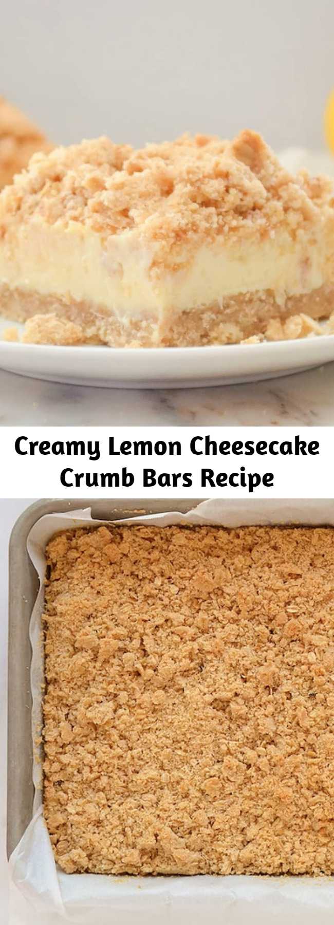 Creamy Lemon Cheesecake Crumb Bars Recipe - Lemon Cheesecake Crumb Bars are a delicious creamy Lemon Cheesecake Bar made with sweetened condensed milk with a delicious oat crumb top and bottom crust. They are delicious kept in the freezer for a refreshing summer dessert.