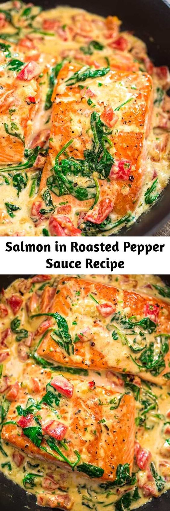 Salmon in Roasted Pepper Sauce Recipe - This Salmon in Roasted Pepper Sauce makes an absolutely scrumptious meal, worthy of a special occasion. Make this easy one-pan dinner in just 20 minutes! #salmon #dinner #fish #seafood #keto