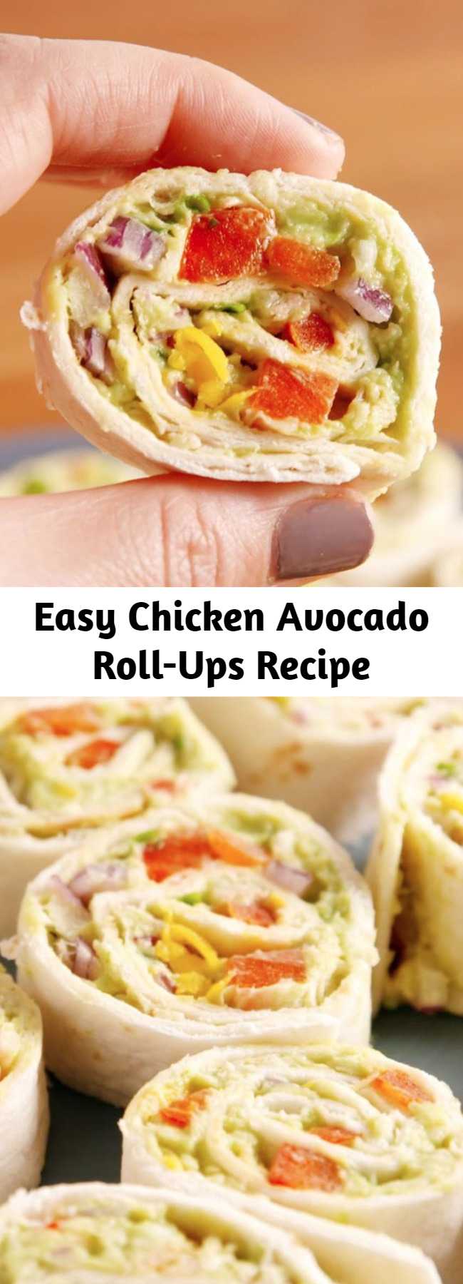 Easy Chicken Avocado Roll-Ups Recipe - These easy chicken avocado salad pinwheels are way more fun than a regular sandwich. These chicken avocado salad pinwheels double as a nutritious lunch and an adorable party appetizer.