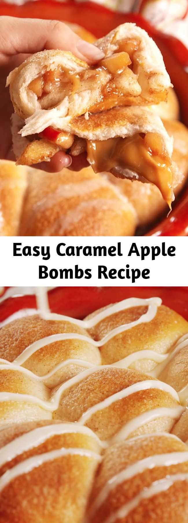 Easy Caramel Apple Bombs Recipe - The best way to get your caramel apple fix. #easy #recipe #caramel #apple #fall #homemade #dessert #stuffed #fallrecipe #food #easyrecipe #apples