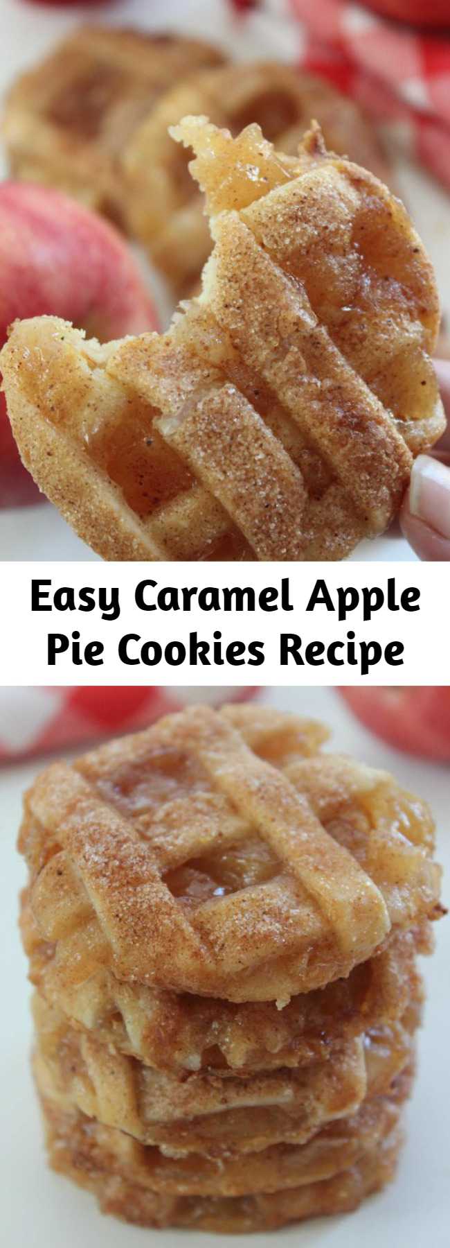Easy Caramel Apple Pie Cookies Recipe - Fall will be here before we know it and these Caramel Apple Pie Cookies will make for a comforting dessert. They resemble a mini apple pie and are super delish. Fun and easy too since they use simple store bought ingredients. Whip them up in just a few minutes time.
