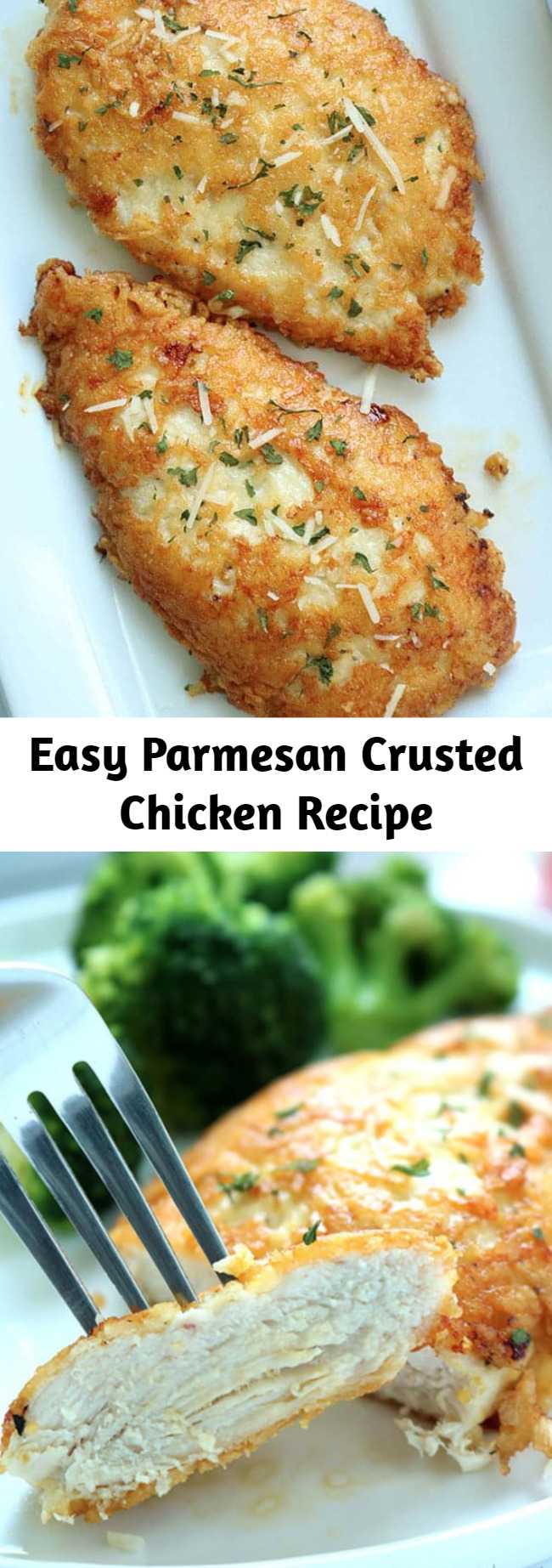 Easy Parmesan Crusted Chicken Recipe - This Parmesan Crusted Chicken is an easy meal idea. We use pounded thin chicken breasts, coat in a delicious Parmesan coating, and then fried to make them crispy. Add this chicken idea to your dinner this week.